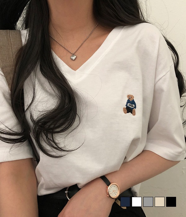 [무료배송] 미국 곰돌이 브이넥 반팔 티셔츠