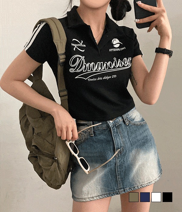 [무료배송] 지젤 y2k 져지 라인 카라 크롭 반팔 티셔츠