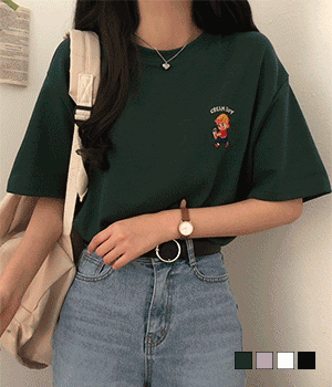 [무료배송] 크림보이 자수 오버핏 반팔 티셔츠