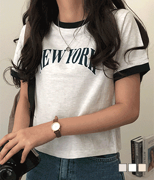 [무료배송] 컬러립 뉴욕 배색 크롭 반팔 티셔츠