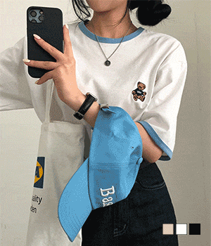 [당일출고/무료배송] 마이 리틀 베어 배색 반팔 루즈핏 티셔츠