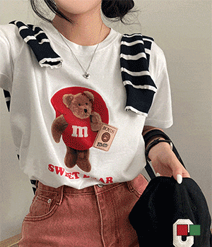 [무료배송] 키치포인트 테디베어 루즈핏 반팔 티셔츠