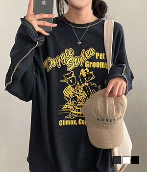 [무료배송] 팻컬러 스티치 그래픽 오버핏 긴팔 티셔츠