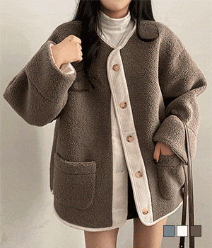 [무료배송] 몽글한 윈터스카이 오버핏 배색 양털 자켓