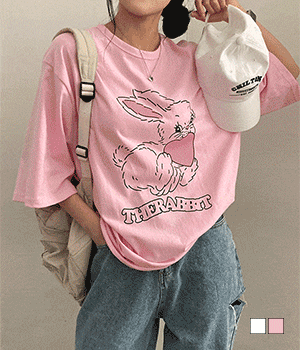 [무료배송] 힙러블리, 하트버니 프린팅 루즈핏 반팔 티셔츠