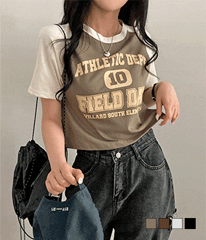 [무료배송] 힙뎁스 y2k 배색 나그랑 크롭 반팔 티셔츠