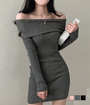 [무료배송] 특별한날 특별한옷! 러스 골지 니트 오프숄더 미니 원피스