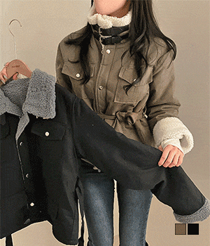 [무료배송] 윈터풀 하이넥 양털 벨트 포켓 숏 야상 무스탕 자켓